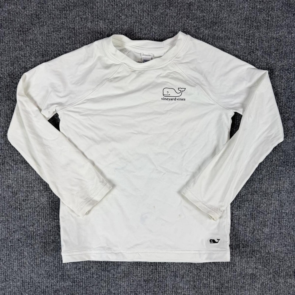 Vineyard Vines Kids White Long Sleeve Rash Guard Swim Shirt Size 6 Whale Logo
